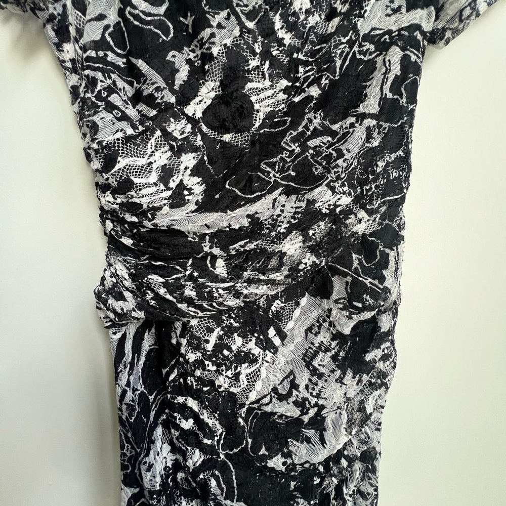 REISS Bodycon Romisa Draped Lace dress Asymmetrical Whimsical Y2K abstract print - Picture 6 of 15